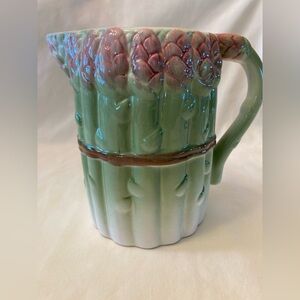 Vintage Asparagus Pitcher Ceramic Green Pink Vegetable Farmhouse Kitchen Decor